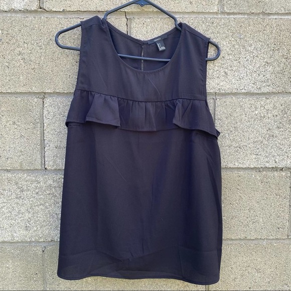 Forever 21 Tops - Black Ruffle Sheer Tank Top Blouse L